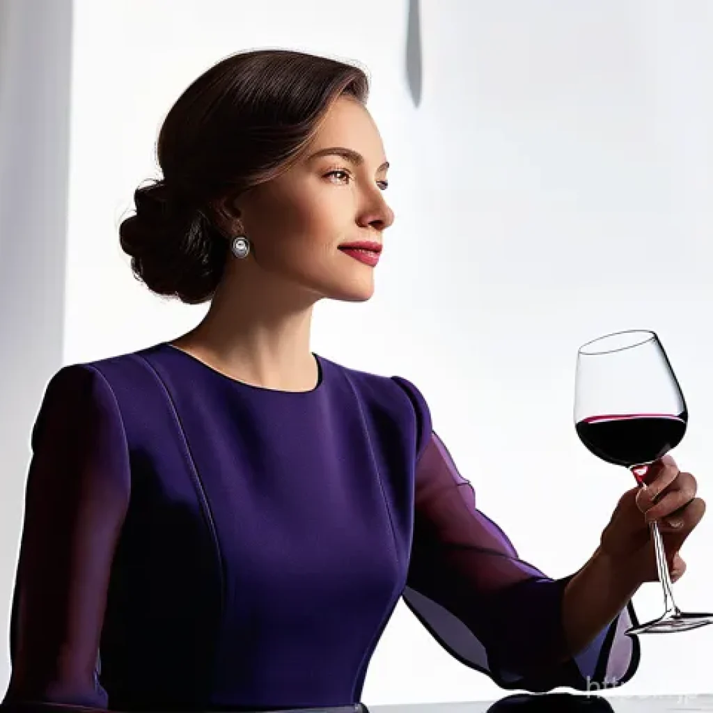 와인 감별 실무 사례 - **Prompt: A serene and focused woman, elegantly dressed in a chic, modest blouse and tailored trouse...