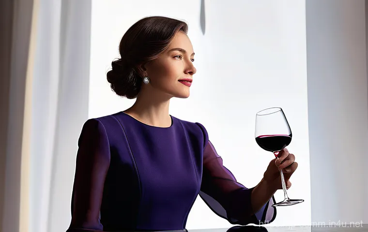 와인 감별 실무 사례 - **Prompt: A serene and focused woman, elegantly dressed in a chic, modest blouse and tailored trouse...