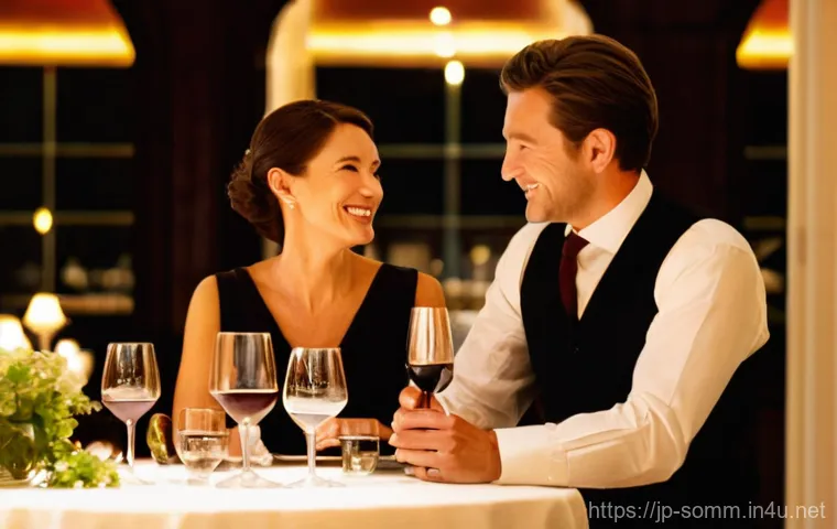 소믈리에로 일하며 겪은 에피소드 - **Prompt:** A warm, intimate scene in an elegant restaurant. A male sommelier, impeccably dressed in...