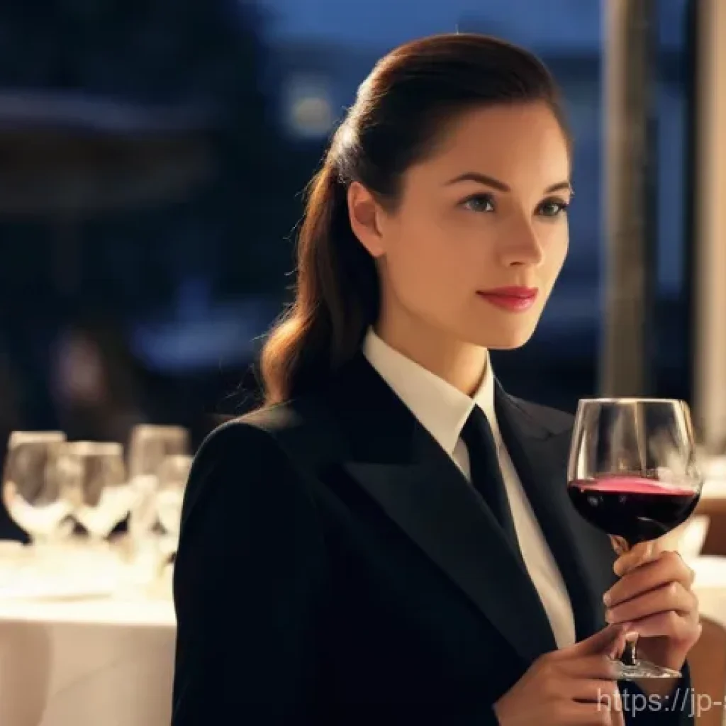 소믈리에와 와인 소매업 차이 - **Prompt:** A discerning female sommelier, in her late 20s to early 30s, with a keen, focused expres...