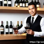소믈리에 연봉 협상 전략 - A professional sommelier in a modern upscale restaurant setting, dressed neatly in a black vest, whi...