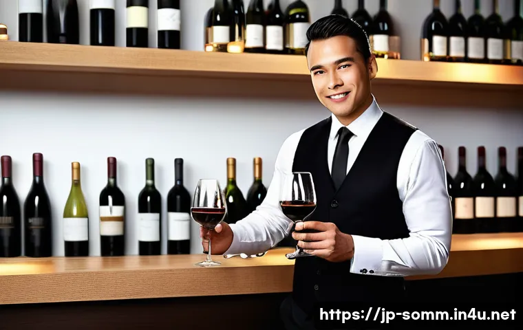 소믈리에 연봉 협상 전략 - A professional sommelier in a modern upscale restaurant setting, dressed neatly in a black vest, whi...